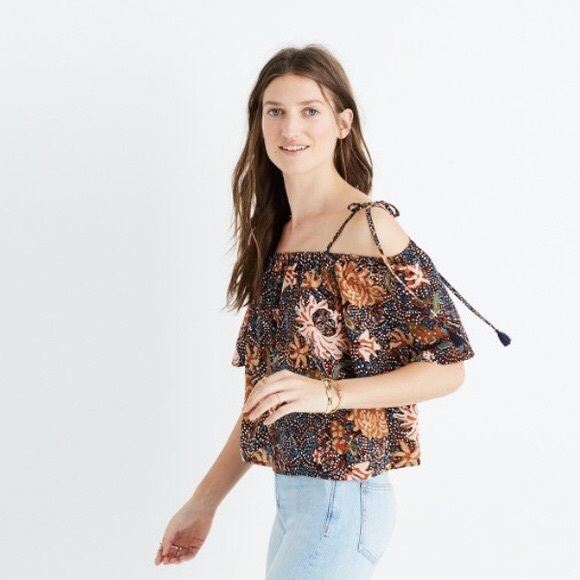 Madewell Tops - 🍭Madewell Sz XS Silk Cold Shoulder Top Sea Life